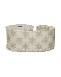 Cream with Champagne Glitter Snowflakes Ribbon - 63mm x 10yds