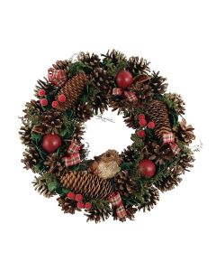 Tartan Bows Fruit and Bird Wreath - 36cm