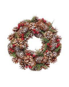 Woodland Snow Wreath with Red Berries - 30cm