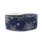 Dark Blue Silver Snowflakes Ribbon - 63mm x 10yds