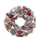Woodland Snow Wreath with Red Baubles - 30cm