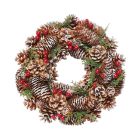 Woodland Snow Wreath with Red Berries - 30cm